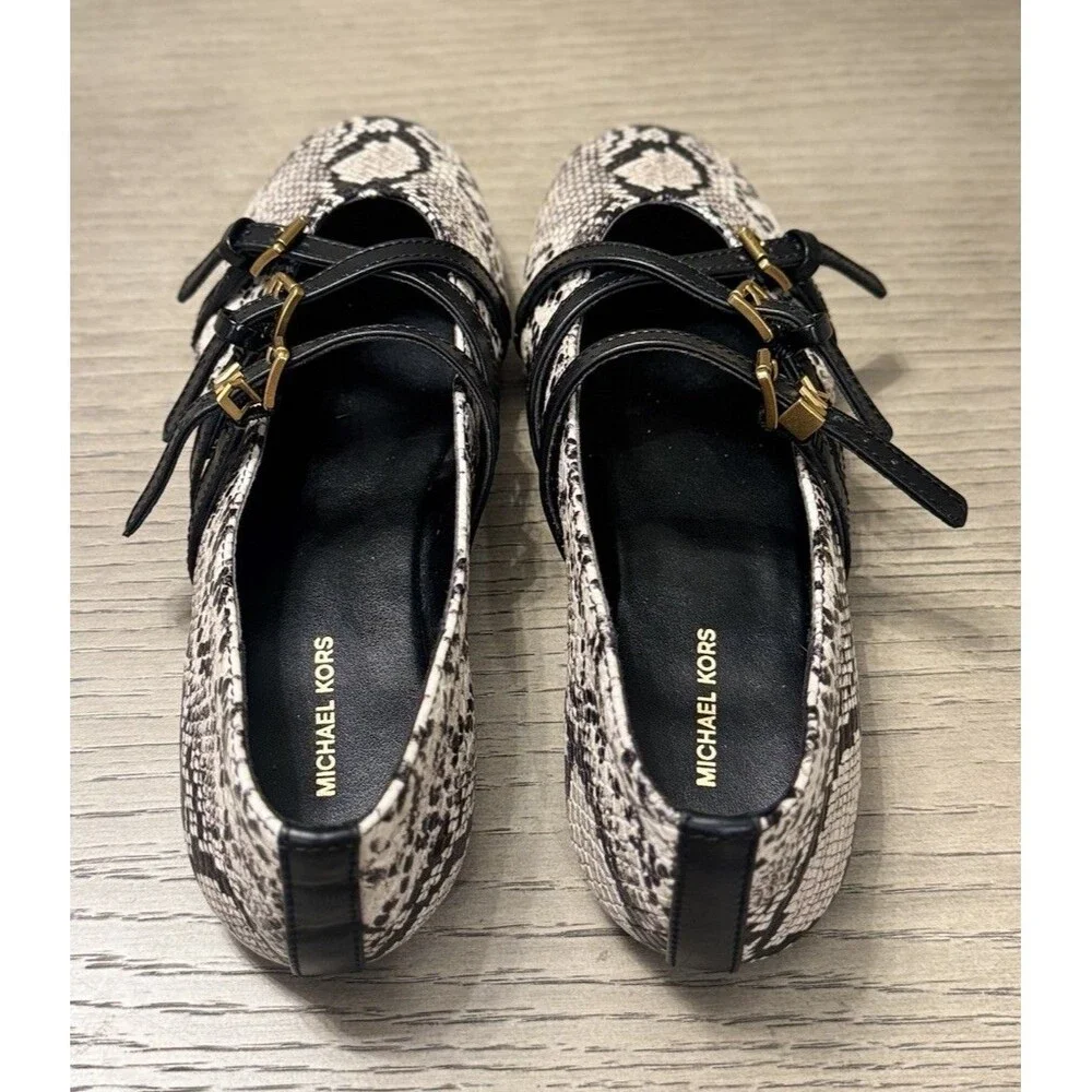 MICHAEL KORS Indy Snake Embossed Leather Ballet Flat In Animal Print. Size 7.5